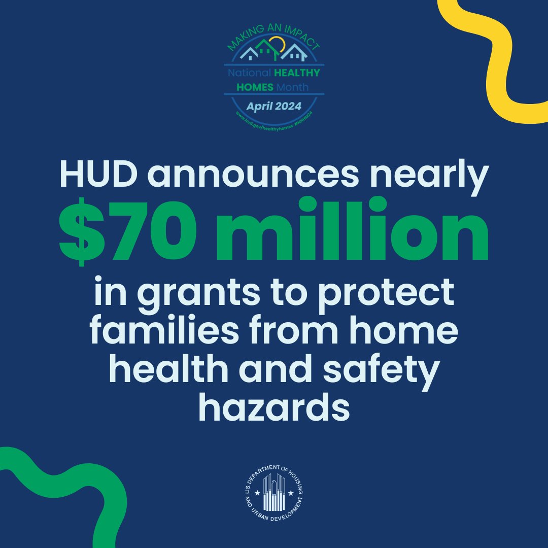 This funding will help vulnerable residents by 🏚️ fixing housing-related health and safety hazards 🏢 establishing sustainable local programs 🔎 and supporting key research to identify and mitigate these hazards Read more: hud.gov/press/press_re…