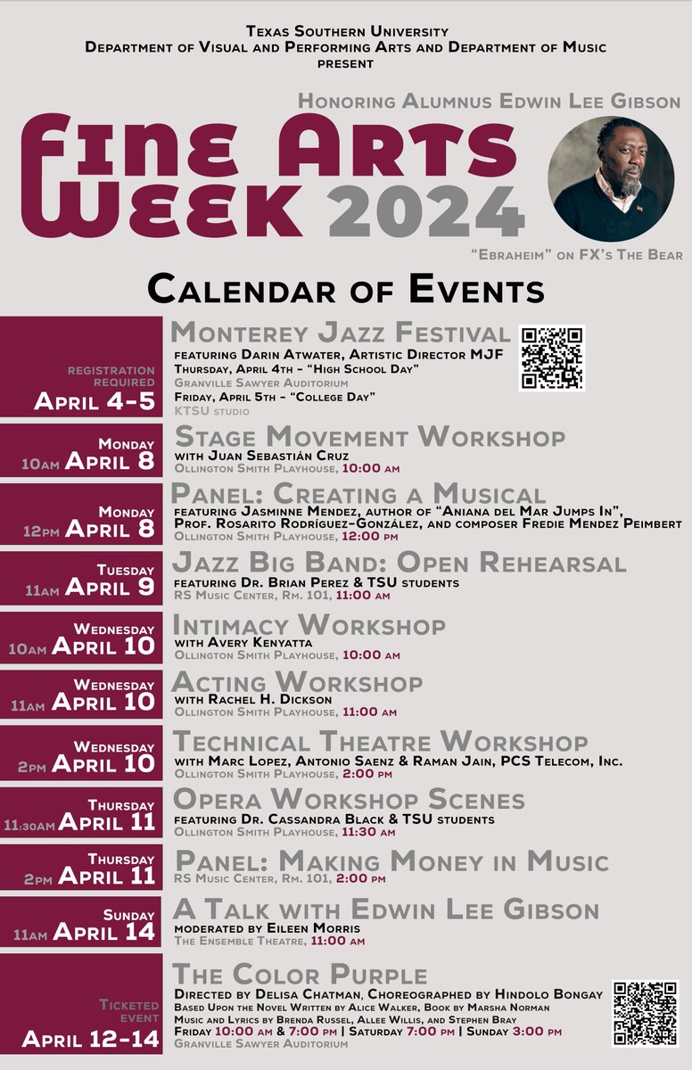 Texas Southern University's Fine Arts Week Celebrates Alumnus Edwin Lee Gibson and Showcases Diverse Arts Performances and Workshops [@TexasSouthern]