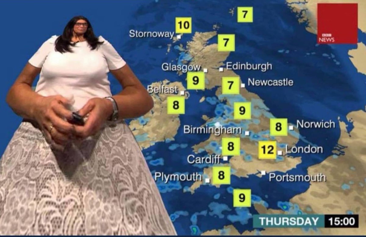 The weather map. This is how Judith would look if treated the same way by the BBCs graphics department.