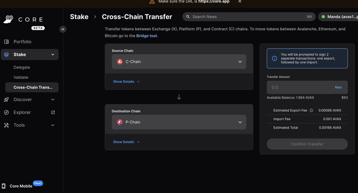 Cross chaining between the C, X, and P-Chains is a breeze with @coreapp web! Users can connect their Core extension, mobile, or Ledger device directly to Core web to make use of all 3 @avax chains. 🦉 For more information, please check out this tutorial: support.avax.network/en/articles/81…