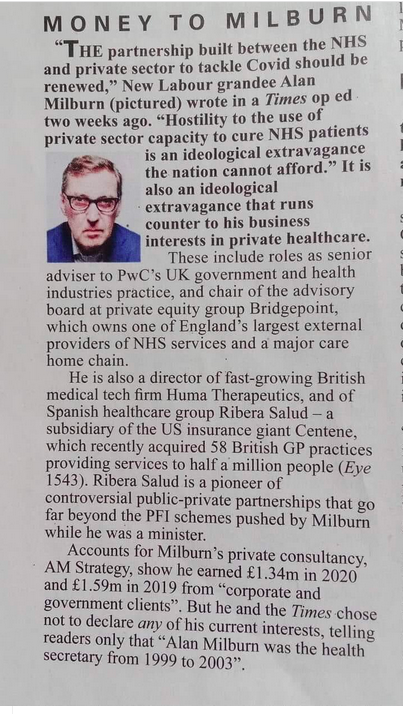 This is Blair's man, put in charge of the NHS in 1999, replacing the decent Frank Dobson, Milburn injected privatising poison into the NHS that Cameron's coalition expanded and Streeting will increase Check out Milburn's subsequent history. Streeting's dream ?