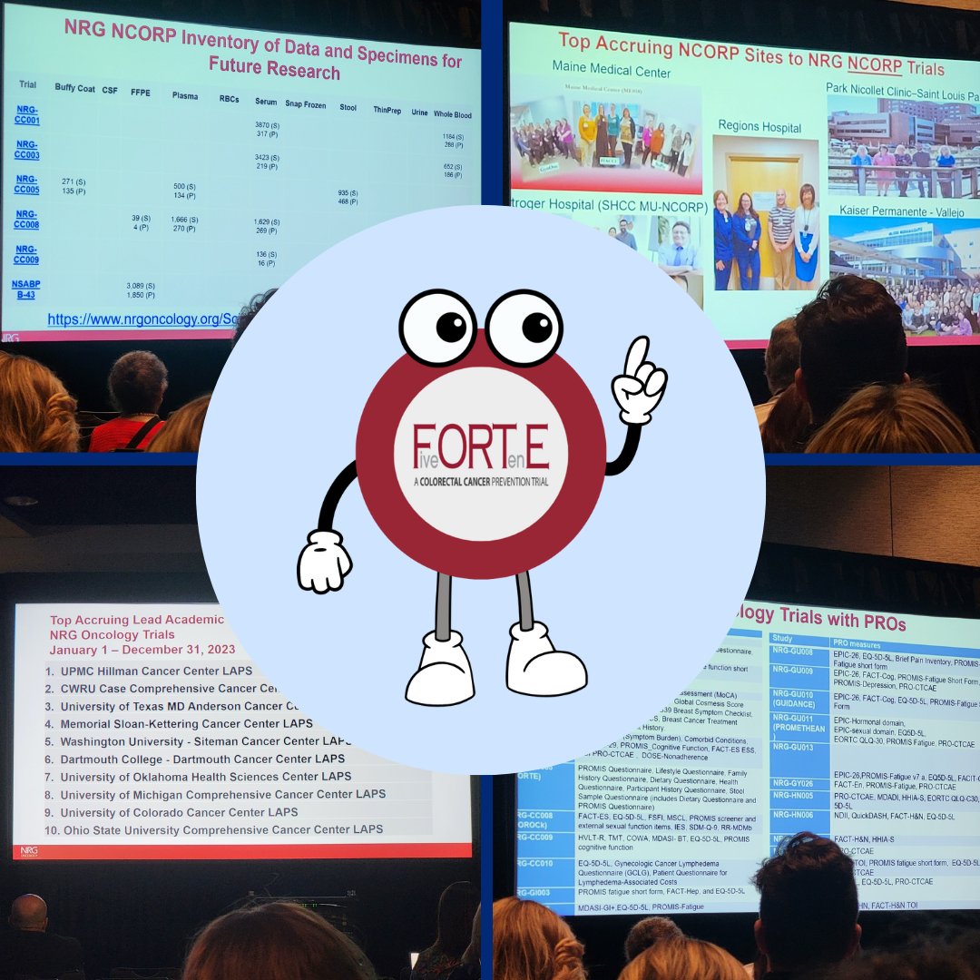 At the NCORP Townhall at #NRG2024, NRG Oncology celebrated the top 5 accruing sites to NCORP trials.  Every one of these sites is active in accruing participants to FORTE! We celebrate the efforts of research professionals at these high-performing sites to support NRG-CC005.