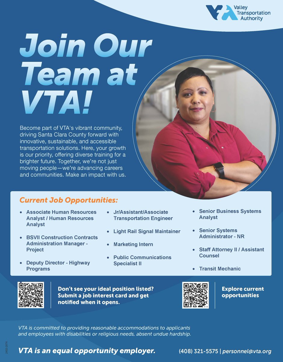 Join our team, VTA is hiring! View opportunities here: bit.ly/3EIRo8l