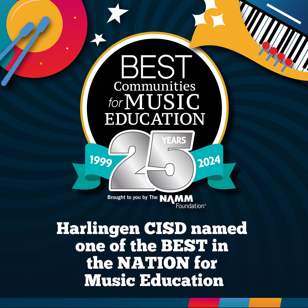 We did it! Harlingen CISD has been recognized as a #BestCommunitiesforMusicEducation by the NAMM Foundation! Let’s celebrate the district’s dedication to music education for all students. 🎉🎶