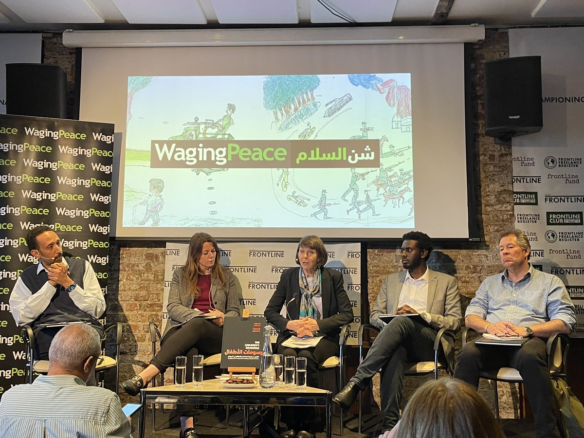 Privileged to be at the @frontlineclub for the launch of @WagingPeaceUK’s book “The Children’s Drawings” - a book of drawings and pictures by child survivors of mass atrocities in Sudan. 🧡 🕊️