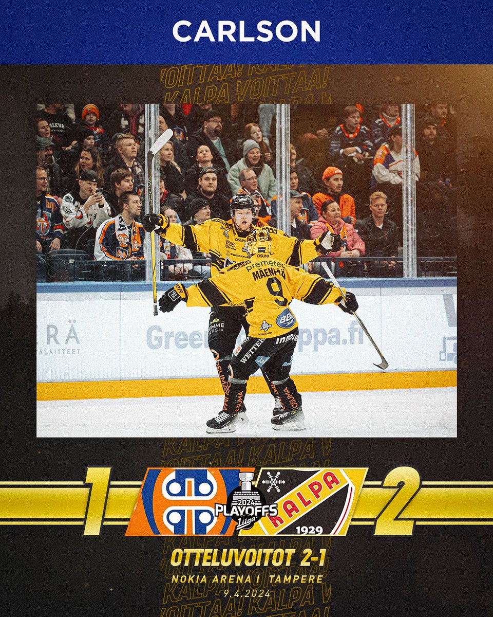 KALEVAN PALLO VOITTAA! 🔥🔥🔥

Sitkeä vierasesitys palkitaan ensimmäisellä kiinnityksellä finaalipaikkaan! 🙌

#KalPa #Liiga #Kuopio