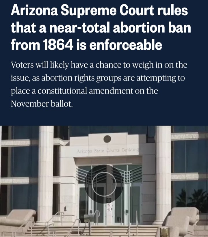 The Arizona Supreme Court has ruled that a Civil War Era abortion ban from 1864, before Arizona was even a state, is enforceable in the state. These are the laws the gop are invoking & seeking to enforce in order to deny women access to Healthcare. Laws which were passed before…