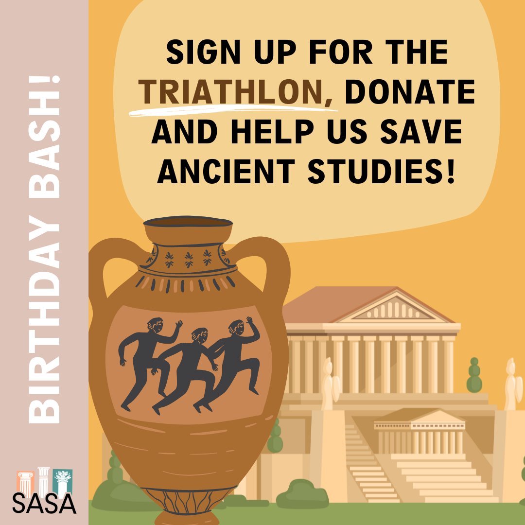 🏃 Sign up to be a Racer in our #Triathlon, and start bringing in donations today! 🗓 Sign up now! ➡️saveancientstudies.org/birthdaybash #SASA #AncientHistory #SupportNonprofits #Fundraising #DonateToday #DonateNow #SupportUs #BirthdayBash #Birthday #Anniversary #Celebration