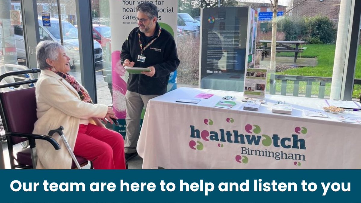 Our friendly team are here to answer any questions you may have about health and social care! It's free & confidential. DM us or email us at info@healthwatchbirmingham.co.uk.