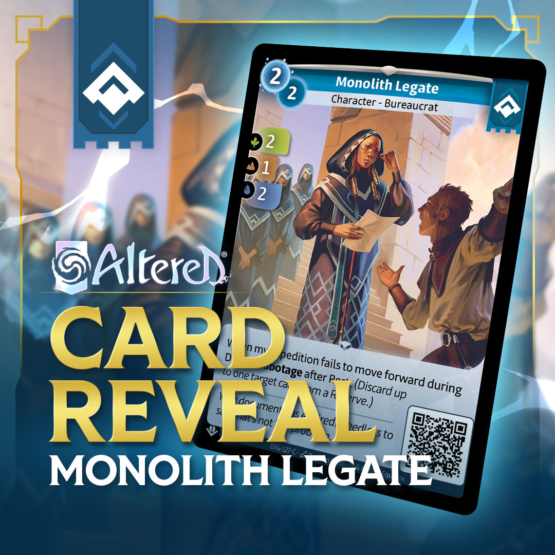 New reveal !🚨 The Monolith Legate is now available in its OoF and Rare versions on altered.gg ! Bureaucrat, eh...Is this a teaser for an upcoming post ?😏 #AlteredTCG