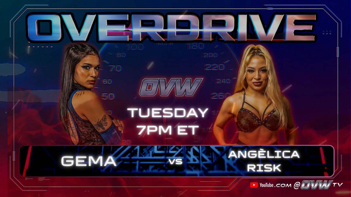 TONIGHT! Catch the latest episode of #OVERDRIVE ! Orion vs AJ Vest Adam Revolver vs Star Rider Tony Gunn vs Deget Bundlez Gema vs Angélica Risk Don't miss all the action - 7pm EST on YouTube! 🎥🔥 #NewEpisode #prowrestling #wrestlers #live #OVW