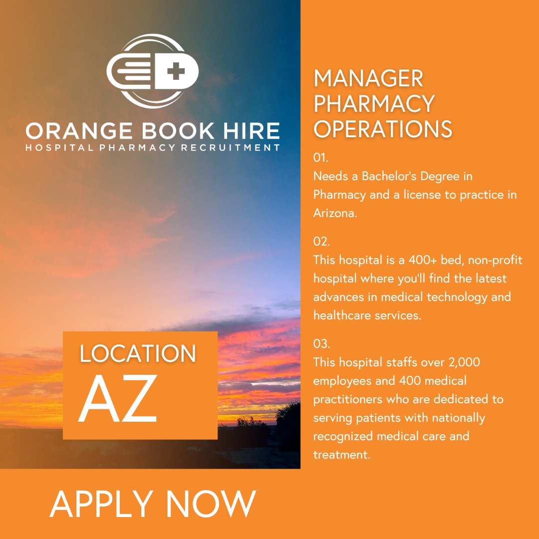We are looking for a Pharmacy Leader to step into the role of Manager Pharmacy Operations at a 400+ bed acute care hospital in Arizona. 

#pharmacy #pharmacist #pharmacology #pharma #hospitalpharmacy #rph #pharmd #arizona