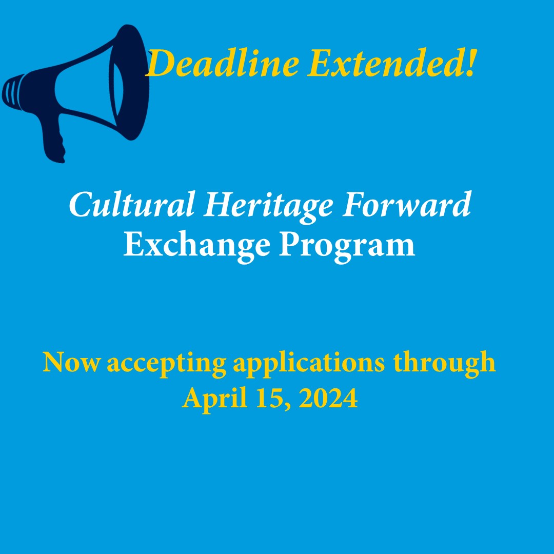 📣 DEADLINE EXTENDED to 15 APRIL! <a href="/GlobalSI/">Smithsonian Global</a> and <a href="/HeritageAtState/">Heritage at State</a> are accepting applications for Cultural Heritage Forward now through 15 April. Learn more, including how to apply, here: s.si.edu/3THtHYW