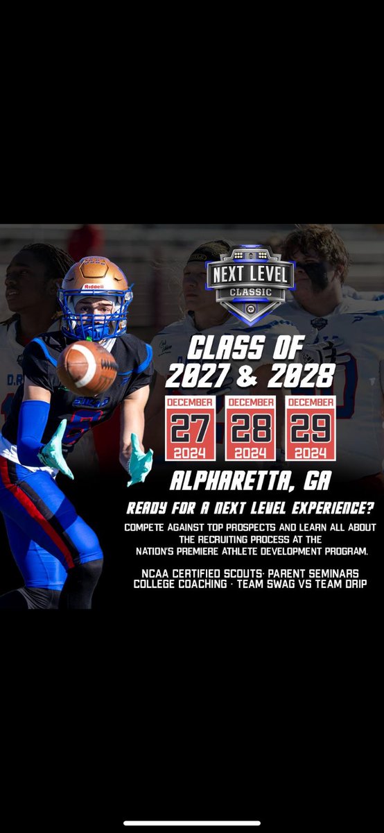 i will like to say i will be attending the next level classic in alpharetta ga in december @OVNEXTLEVEL @coach_dwise @tygtalexpo @210ths @Evolve2tenths @The_hive_ath @PA_TodaySports @kenmoyer52 @Cover3_ATH @PrepRedzonePA