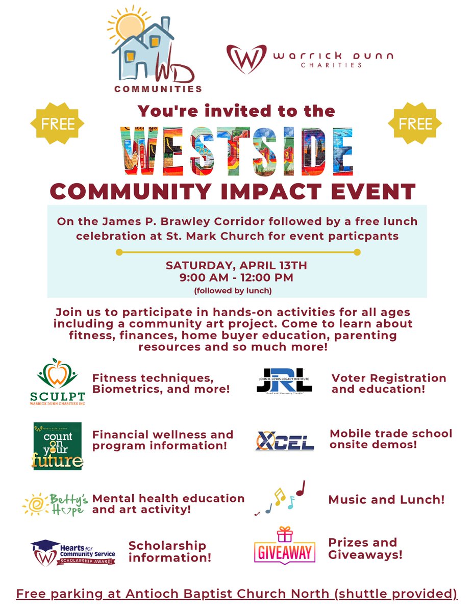 Dear HJRWEA Parents, students, and staff, You are cordially invited to the COMMUNITY IMPACT EVENT on the James P. Brawley Corridor. Afterward, enjoy a complimentary lunch. You are all encouraged to join and take part in hands-on activities. Please read the flyer for more info.