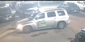 Surveillance photo of the suspect vehicle in the fatal shooting of a man at 3333 Raleigh St. on April 8. It's a silver Chevrolet HHR with “TAX PREP” stickers on the front doors. TIPS: HPD Homicide at 713-308-3600 & @CrimeStopHOU. More info: loom.ly/0zYpUQc #HouNews