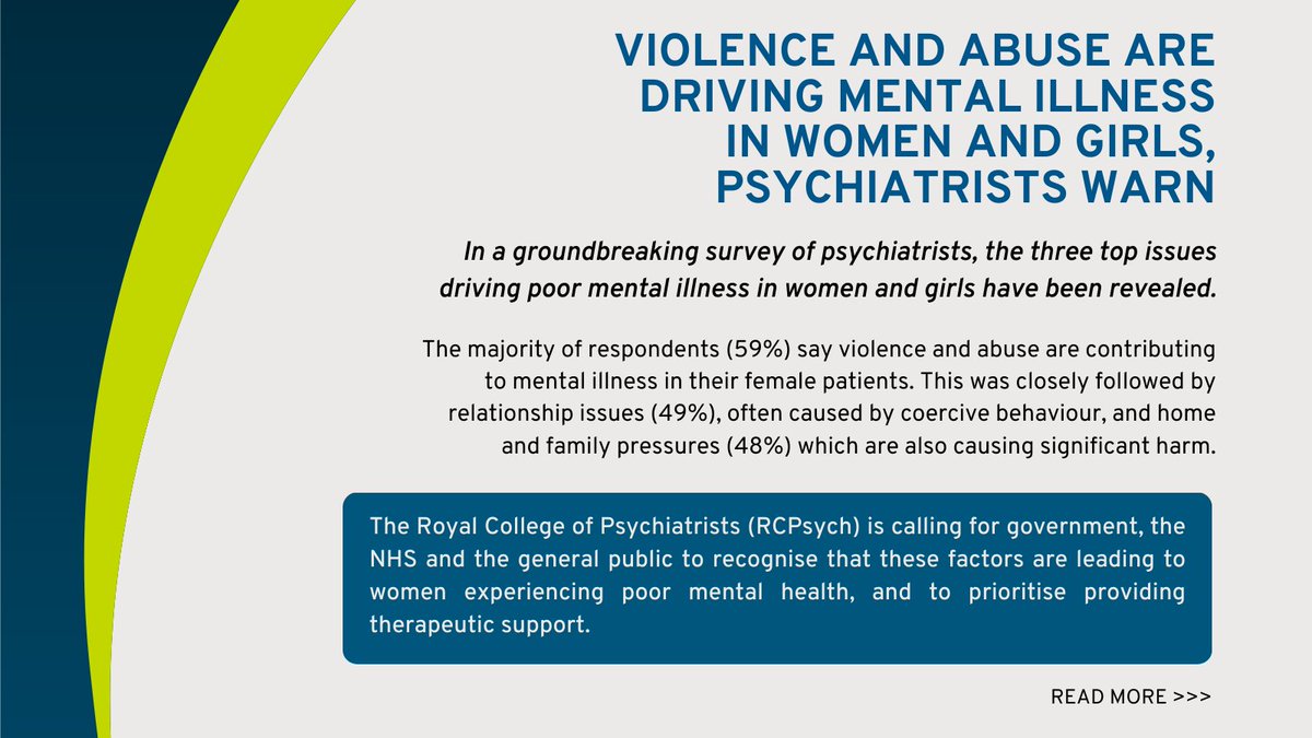 Dr Catherine Durkin, Joint Presidential Lead for Women and Mental Health at @rcpsych, said: “We need to identify and respond to trauma if we are to reduce the likelihood of women and girls developing mental illness.” bit.ly/Violence-abuse… #domesticabuse #domesticviolence