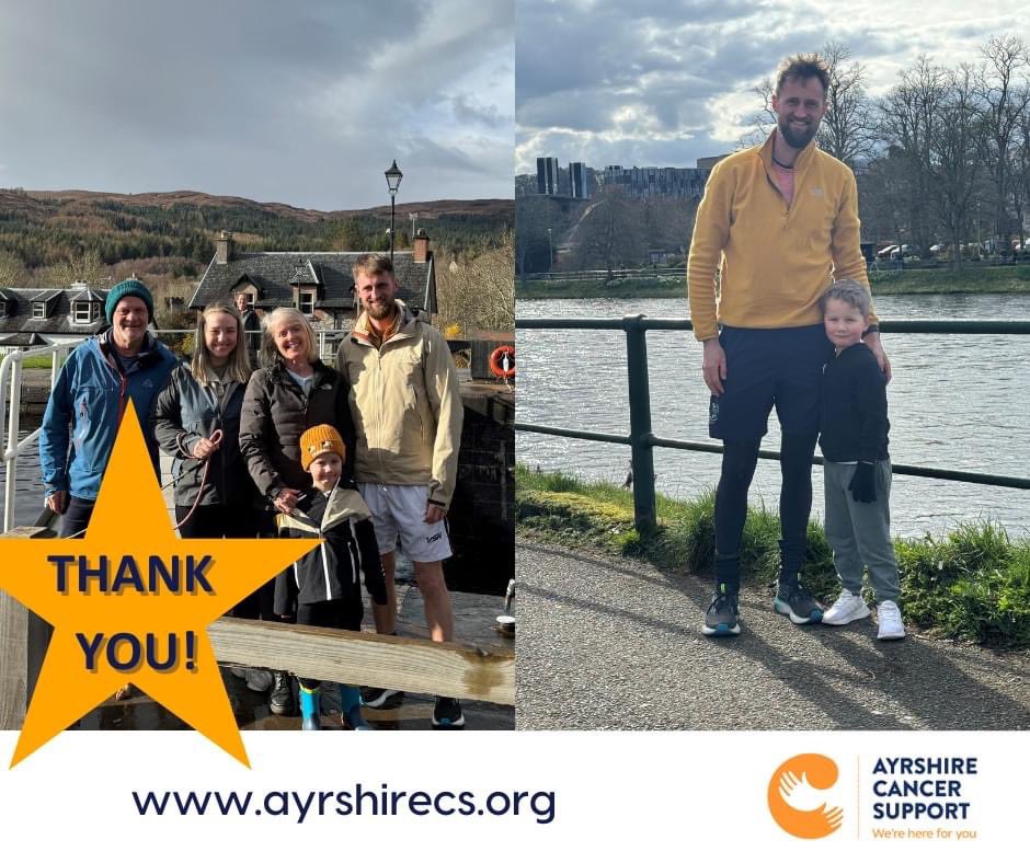 ⭐ THANK YOU ⭐ Huge thanks to Fraser who ran the Great Glen Way in aid of Ayrshire Cancer Support! Fraser completed the huge 120km at the end of March with his family by his side🧡 Thank you Fraser for this wonderful support🧡