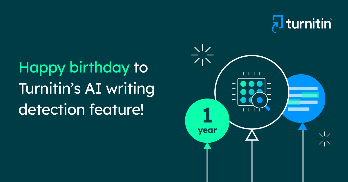 mheiblum's tweet photo. Happy first birthday to Turnitin’s #AIwriting detection feature! #turnitin https://t.co/HcNYPmwvzh