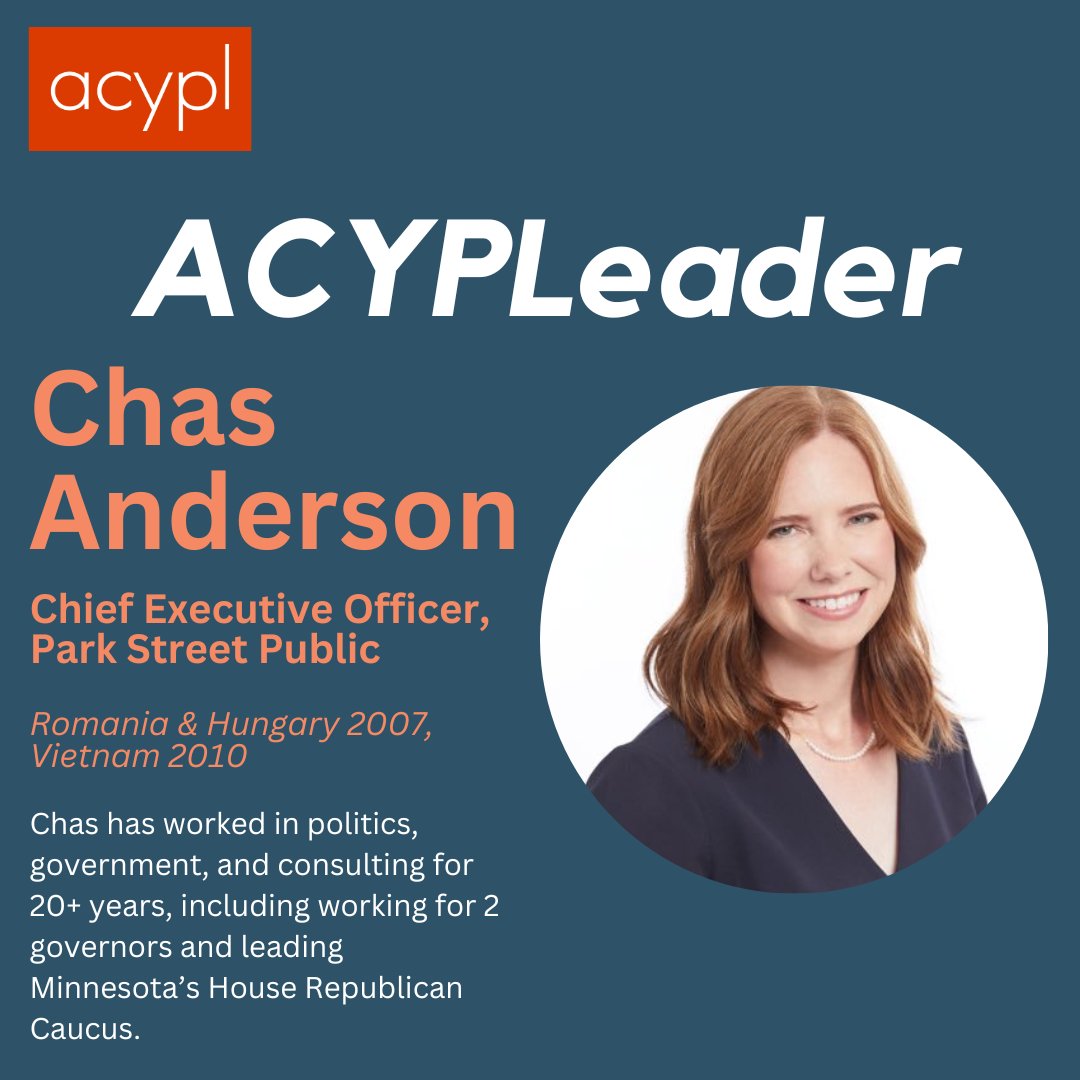 Our next ACYPLeader is @ChasAnderson! Chas is based in St. Paul, MN and has worked in politics, government, and the private sector. She traveled with us to Romania & Hungary in 2007 and to Vietnam in 2010, and has stayed involved in our work, hosting PFP fellows & more.
