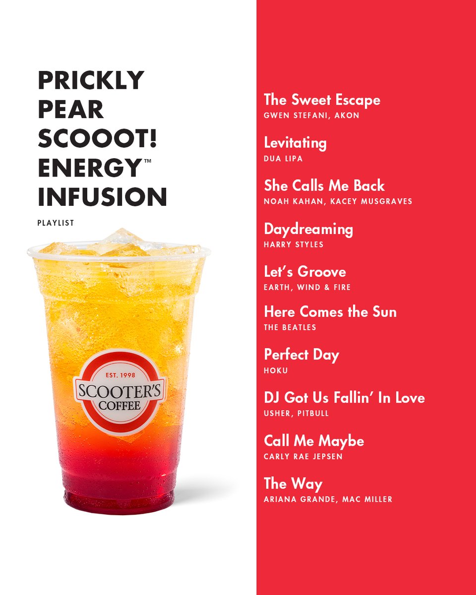 POV: It's the perfect spring day, you just ordered a Prickly Pear SCOOOT! Energy Infusion and you're listening to this playlist. Is there anything better???