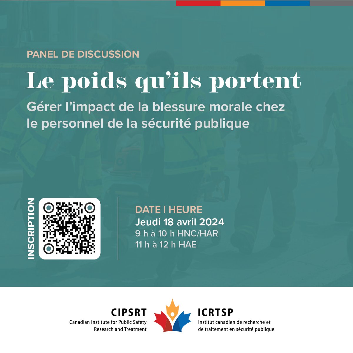 Discussion en ligne le 18 avril (11 h HNE) : Le poids qu’ils portent — Gérer l’impact de la blessure morale chez le personnel de la sécurité publique. Un panel d’experts répond à vos questions et discute des lignes directrices émergentes pour soutenir et traiter l’impact négatif…