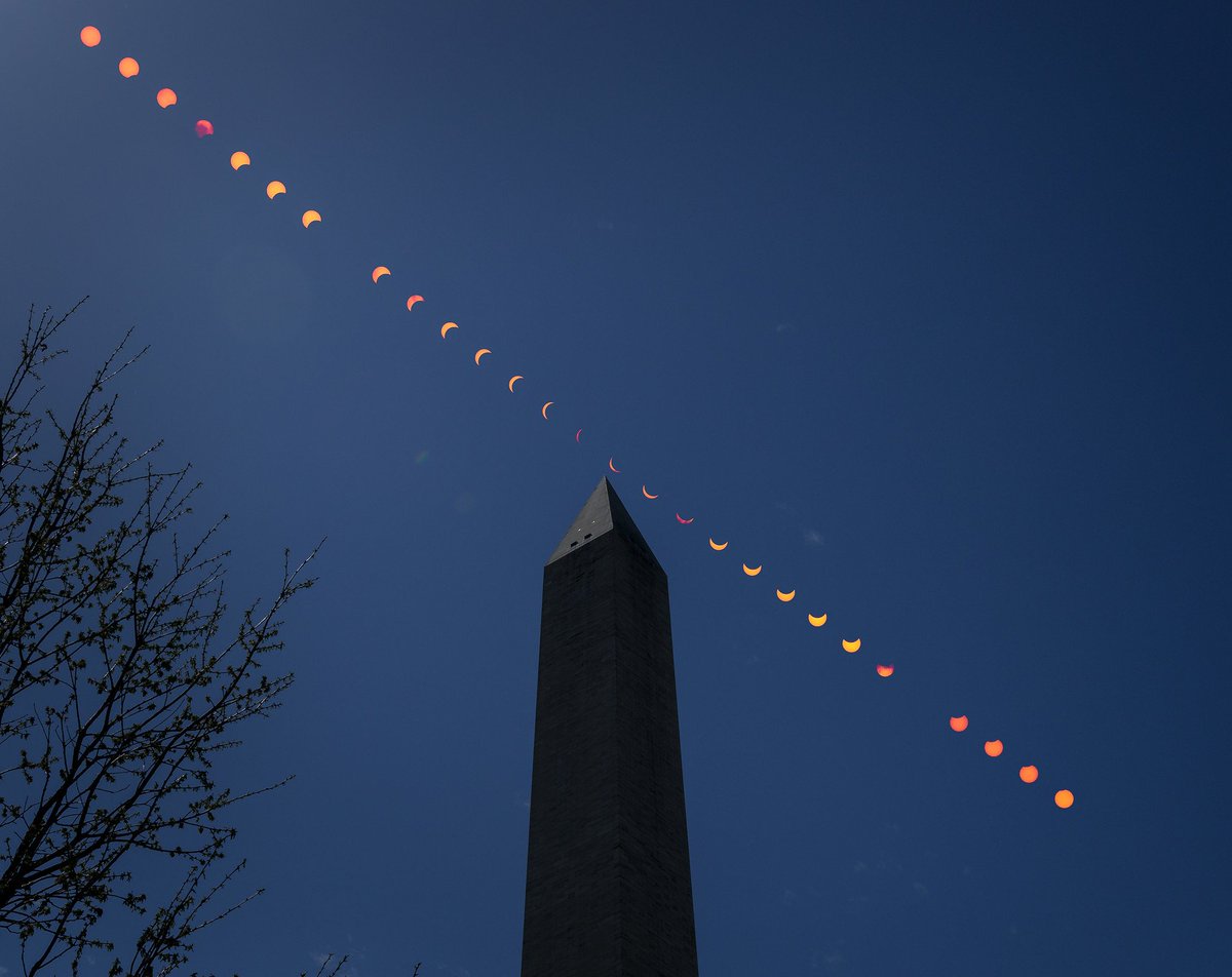 Symphony of light and darkness... Solar eclipse's phases above the Washington Monument. Photo @NASA #Eclipse2024 #SolarEclipse