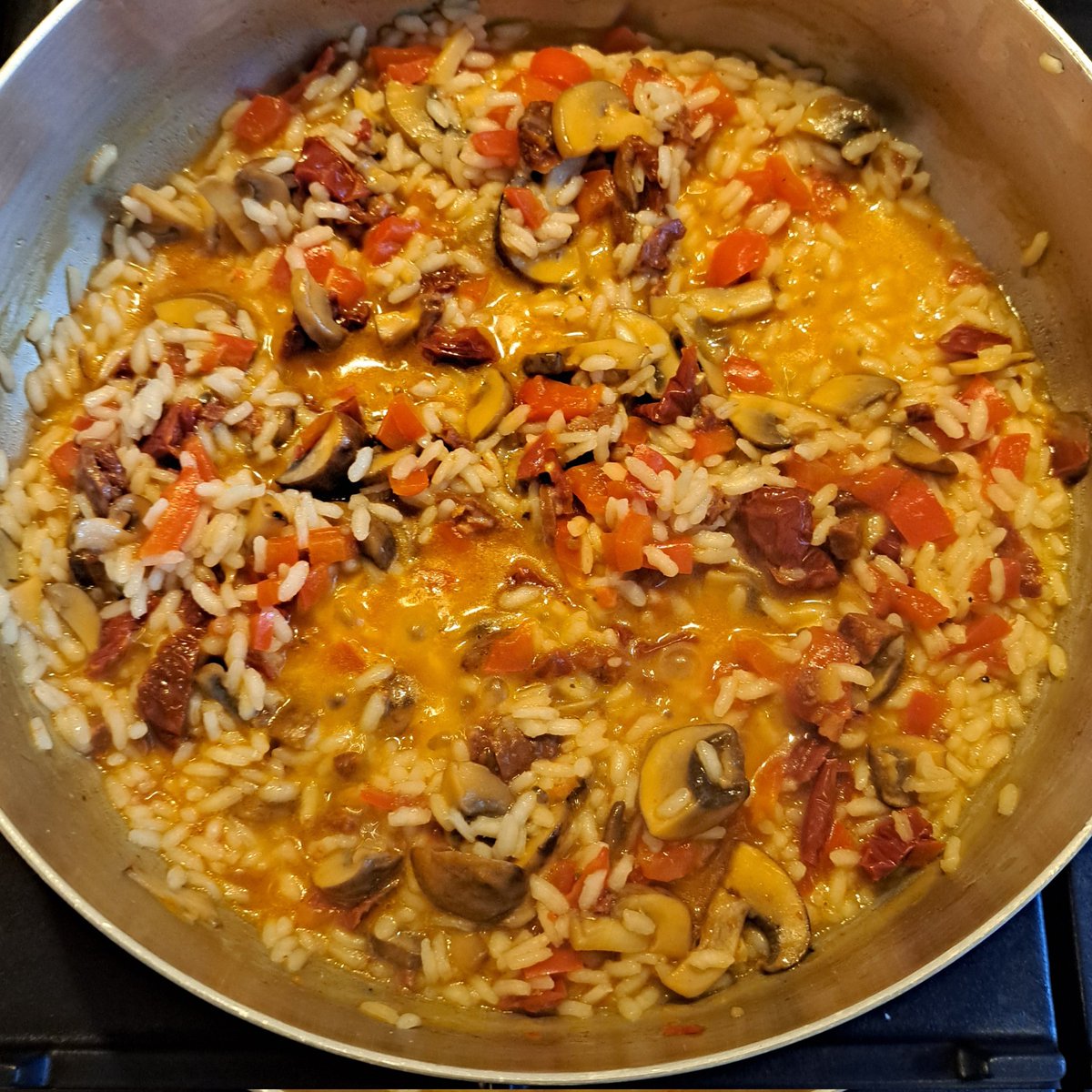 Mushroom, peppers, sun-dried tomato, grana padano and smoked chorizo risotto 😋