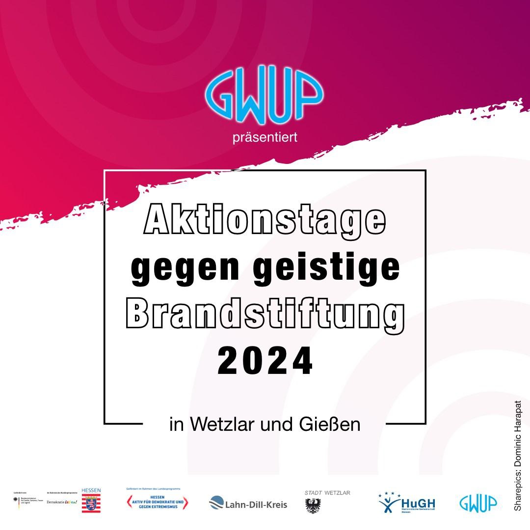 Ende April / Anfang Mai finden in Gießen und Wetzlar die 𝘼𝙠𝙩𝙞𝙤𝙣𝙨𝙩𝙖𝙜𝙚 𝙜𝙚𝙜𝙚𝙣 𝙜𝙚𝙞𝙨𝙩𝙞𝙜𝙚 𝘽𝙧𝙖𝙣𝙙𝙨𝙩𝙞𝙛𝙩𝙪𝙣𝙜 zu den Gefahren von Pseudo- und Antiwissenschaft statt. Los geht's am 26.4. in Wetzlar. blog.gwup.net/2024/04/08/akt… #GWUP