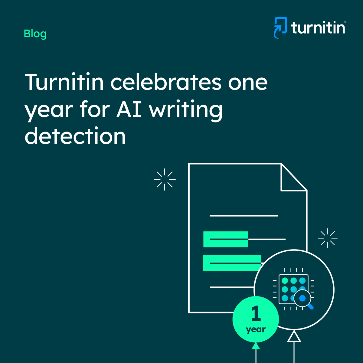 mheiblum's tweet photo. Turnitin’s #AIwriting detection feature celebrates its first birthday. What’s next? Check out our chief product officer’s latest blog post to find out more: https://t.co/ry9Nte9tyg  #turnitin https://t.co/fX18wZ536I