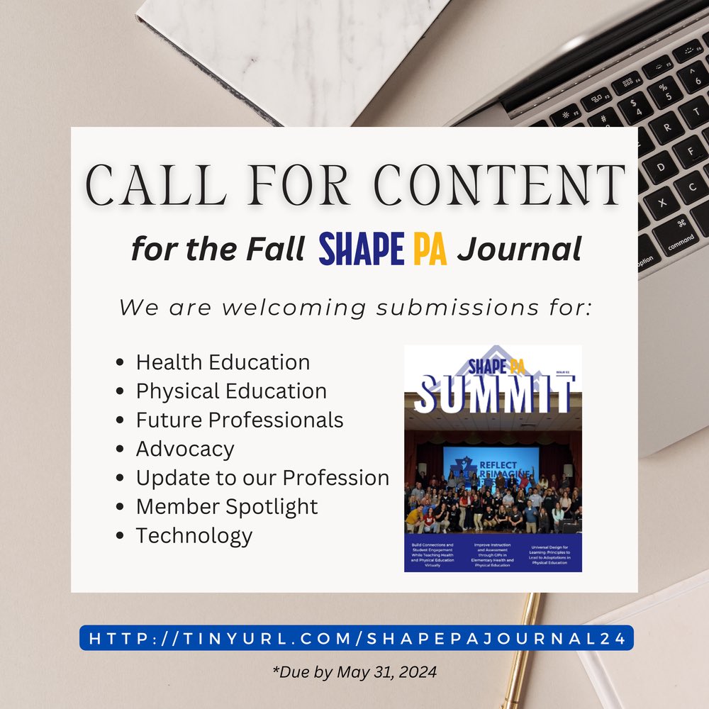 📢 Calling all Health & Physical Education experts! 🧠Share your expertise in our Fall journal! Topics include Health & PE, Advocacy, Technology, etc. 💻Submit your 1-5 page paper with references by May 31st: tinyurl.com/HPEjournal2024