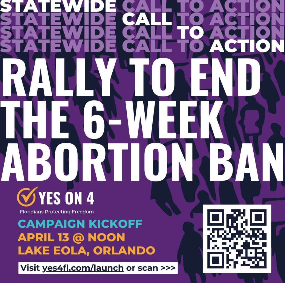 Floridians are coming together to send a clear message - we need to vote YES on Amendment 4 and stop Florida’s 6-week abortion ban. Join the @yes4florida campaign on April 13th in Orlando so we can show our support! Sign up here: yes4fl.com/launch