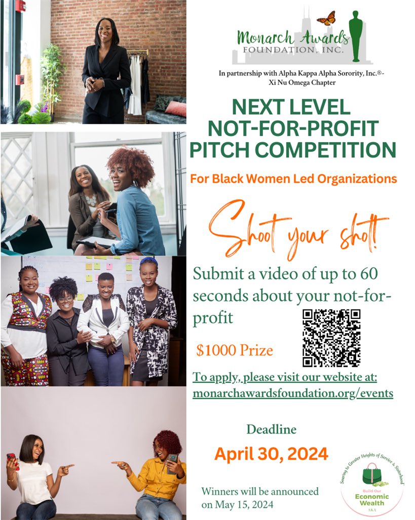 Applications are being accepted for our Next Level Not-For-Profit Pitch Competition.  A $1,000 grant will be awarded to one Black, woman led not-for-profit organization.  Submit your application before the April 30 deadline.  Please visit monarchwardsfoundation.org for more info.