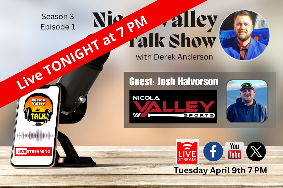 Tune in tonight at 7 PM on Tourism Nicola Valley Facebook, X and You Tube page and join our Host Derek Anderson as he sits down with Josh Halvorson from Nicola Valley Sports in Merritt BC Canada.  
***
#talkshow #merrittmatters #merrittbc #exploremerritt