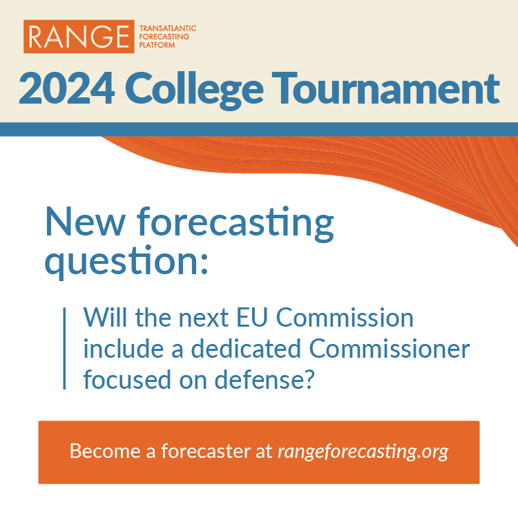 A new question is live for our #RANGE 2024 College Tournament! Will the next EU Commission include a dedicated Commissioner focused on defense? Get your forecasts in! rangeforecasting.org/challenges/8-e…