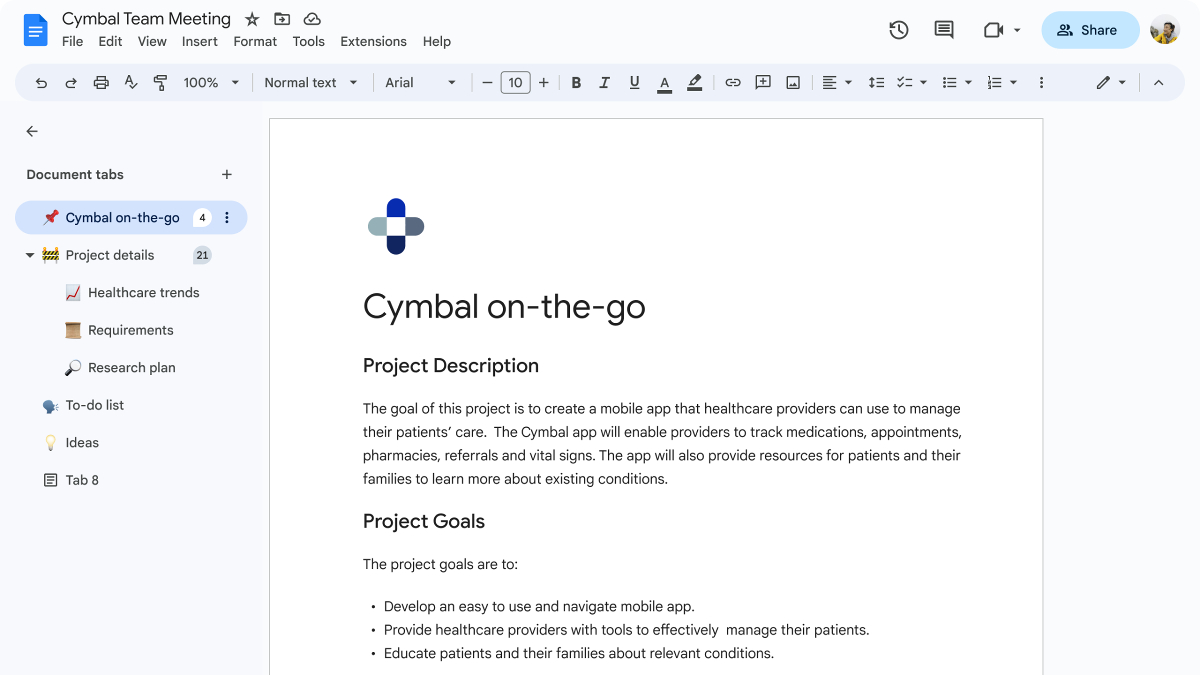 GoogleWorkspace's tweet image. Coming soon: you’ll be able to use tabs in @googledocs to organize information in a single document instead of linking to multiple files or searching endlessly → goo.gle/43Hr0df

#GoogleCloudNext