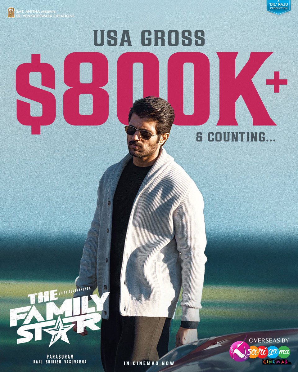 #TheFamilyStar captivates audiences across the USA 🇺🇸 USA gross at $800K mark and counting.. #VijayDeveraKonda #MrunalThakur @SVC_official