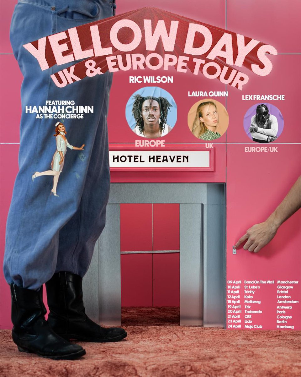 Get Ready To See @RicWilson On Tour With @yellowdays Starting April 18th. 🕺🪩 Which City Are You In? 🎫 #RicWilson #YellowDays #HotelHeavenTour #Europe #CAAUK #FreeDisco #MajorsMGMT