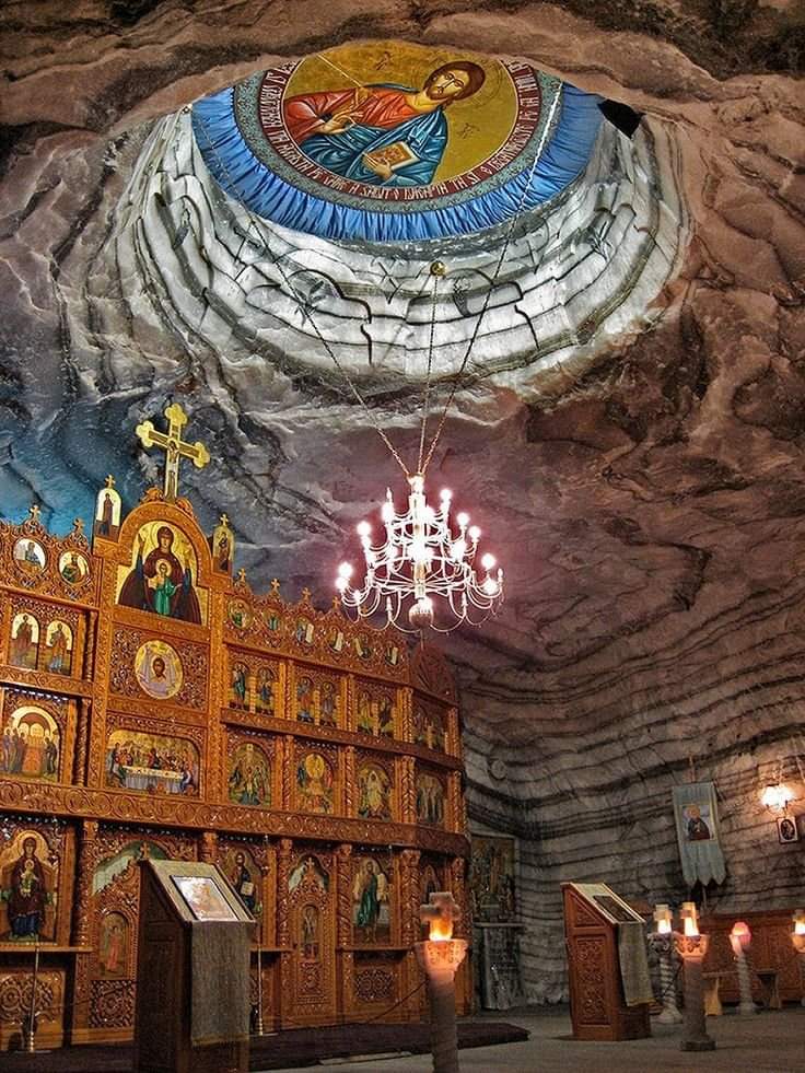 Underground salt mine turned Orthodox Church, Romania.