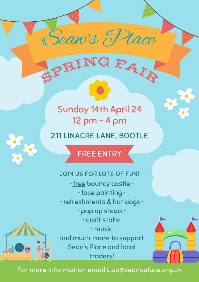 This Sunday we have lots available for everyone. Including some amazing stall holders, craft market, pop-up shops, face painting, free bouncy castle, refreshments, and much more. Please bring all the family and enjoy our Spring Fair whilst helping to support our service too ❤️