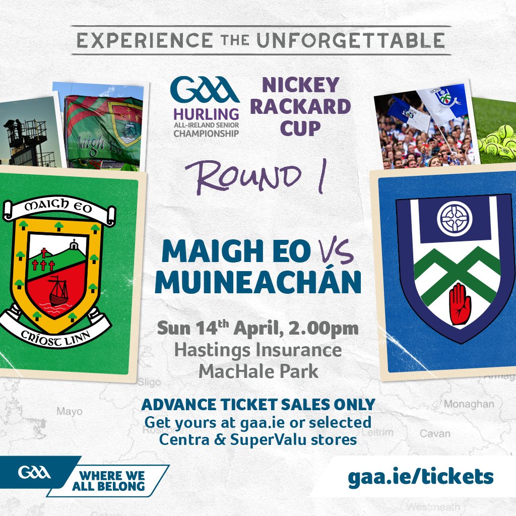 Our senior Hurler's are back in action on Sunday at 2pm against Monaghan in the Nicky Rackard  Championship  Rd 1 game at Hastings Insurance MacHale Park.

Ticket Info here ⬇️⬇️⬇️
am.ticketmaster.com/gaa/nickeyrack…

Experience The Unforgettable.   #ExperienceTheUnforgettable  #GAABelong