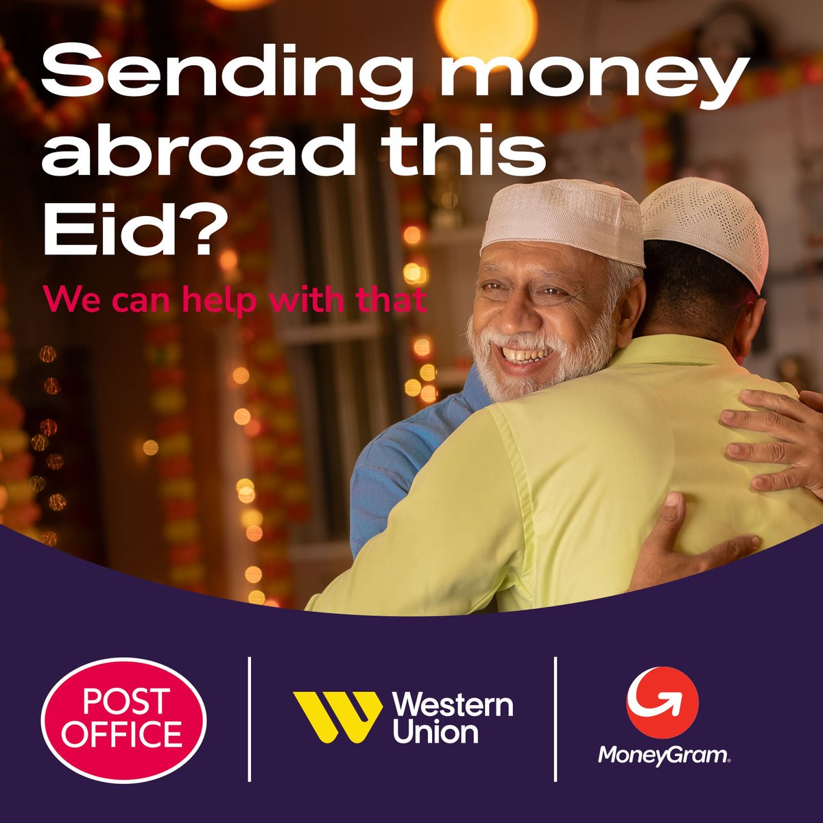 Send money abroad for Eid in no time with MoneyGram and Western Union at [ADD BRANCH NAME] 💸💷​

#MoneyTransfer #WeCanHelpWithThat #Eid