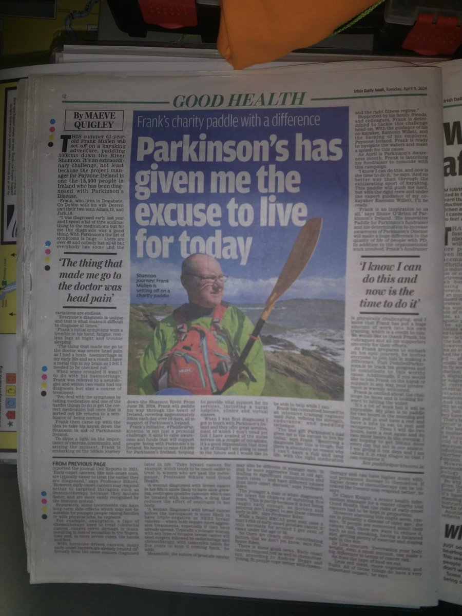Checkout ⁦@irishdailymail⁩ today and thank you ⁦@maevequigs⁩. A story of determination, positivity and compassion well told about my brave and slightly crazy cousin Frank and his #Paddle4Parkinsons ⁦@ParkinsonsIre⁩
