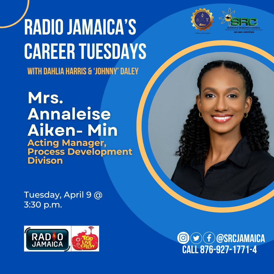 The SRC will be featured on Radio Jamaica Career Tuesdays with Dahlia Harris and 'Johnny' Daley. Dr. Grace- Ann Junor and Mrs. Annaleise Aiken- Min, will be interviewed today. Please tune in!