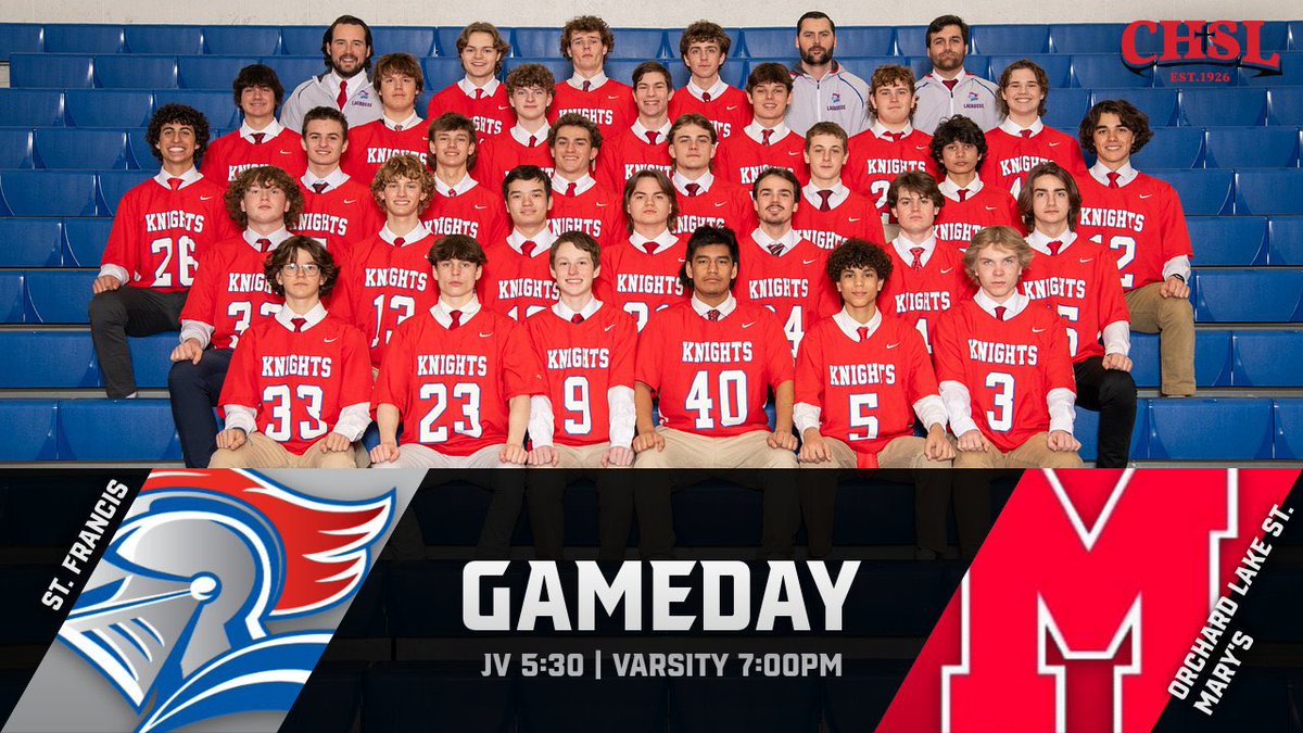 🥍 GAMEDAY 🥍 JV and Varsity Lacrosse are back at home this evening for a CHSL matchup vs Orchard Lake St. Mary’s. 🎟 - sfsknights.org/tickets #GoKnights