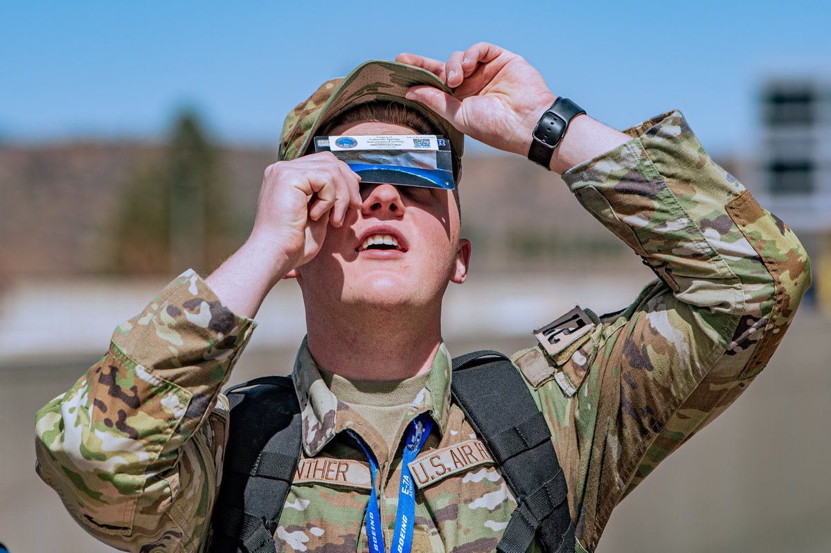 Cadets from #USAFA's physics and astronomy club traveled to TX and IL to support @NASA's research on the sun's corona, which studies the outer layers only visible during a total eclipse. Cadets on campus experienced the eclipse at 67.7% obscuration. @usairforce @SpaceForceDoD