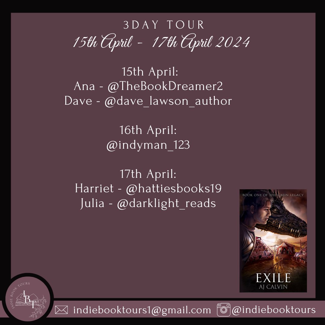 indiebooktours1's tweet photo. BOOK TOUR KICK OFF!! 

Today is Day One of our three day tour for Exhile by @AJCalvin! We have a selection of reviewers that will be posting their thoughts about this book over the next few days so make sure you go and support them! 

#Exhile #IndieBookTours https://t.co/x5Cnz1NjT5