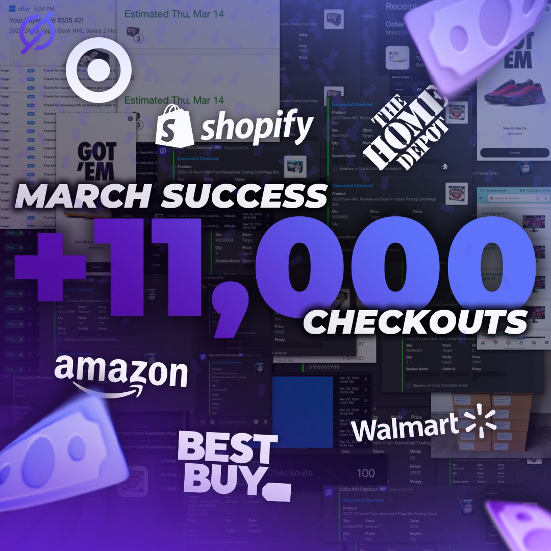 Stellar's March Recap 🚀 In March alone, our users achieved over 11,000 successful checkouts! From limited releases to high-demand restocks, Stellar continues to dominate the botting scene. Get in on the action and start winning today! Free trial in bio 👀