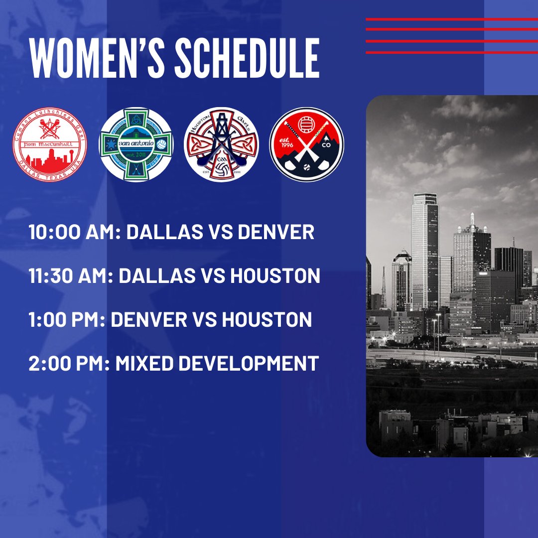 The first Texas League games will take place on April 20th. The schedule has been finalized. We look forward to welcoming all the teams to Dallas.

Dallas GAA will be hosting Houston, Austin, San Antonio and Denver at Lake Highlands Park in East Dallas. First match starts at 10AM