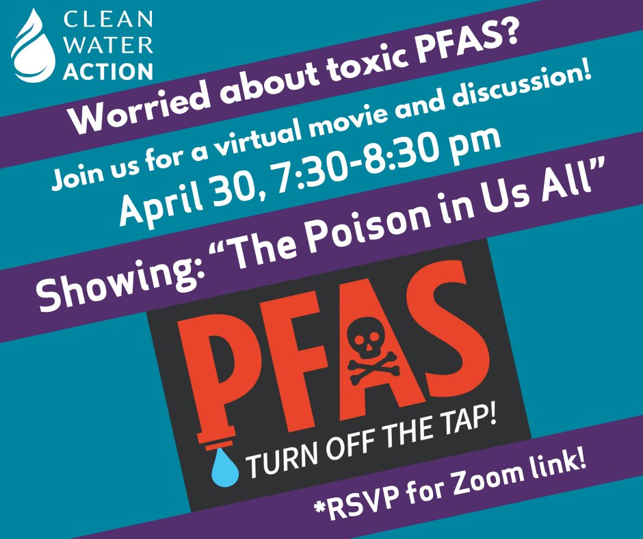 Join us April 30th for a movie screening and discussion on what we can do to fight toxic #PFAS in MA! This event is free and open to all! Please RSVP for the link: cleanwater.salsalabs.org/ma-pfas-movie-…